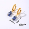Minimalist gold hoop earrings with blue marble bead drops for a modern aesthetic look - Blue Spotted - Three Beads