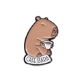 Cute cartoon Capybara enamel pin badge holding coffee with CAFE BARA text on banner - Coffee Style (QHXZ152)