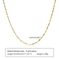 Detail showing 1mm gold stainless steel snake chain specifications and dimensions - Petal Chain 1mm*40+5cm