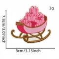 Pink Christmas sleigh embroidered iron-on patch with gifts and detailed dimensions - 19# Sleigh