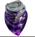 Floral butterfly print triangle scarf with warm fleece lining and black leather buckle - 61-Purple Butterfly Floral