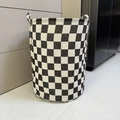Large capacity canvas laundry basket with classic black and white checkerboard pattern - Black Square