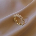 Anillo de cadena chapado en oro estilo francés con perlas y circonitas sobre seda - Estilo de Diseño de Cadena con Engaste Pavé (3# Dorado)