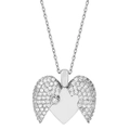 Collar de relicario de corazón plateado para mujer con alas de cristal brillante - Plateado