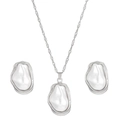 Conjunto de joyas de perlas barrocas con collar plateado y pendientes de botón - Juego de 2 piezas de perlas artificiales barrocas irregulares (Collar + Pendientes) / Plateado