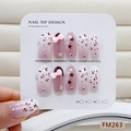 Faux ongles faits main avec imprimé léopard, étoiles et nœuds roses 3D élégants - XS / Style Nœud Léopard Marron Rouge (FM263)