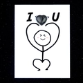 Healing natural agate heart stone on I Heart U card with creative stick figure graphic - Rhyolite