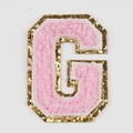 Pink chenille letter G patch with gold sequins for passport covers and luggage tags - Letter G