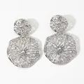 Silver hollow flower stainless steel earrings with double disc splicing design - Silver Style (PDE2542)
