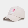 Casquette de baseball beige avec broderie Be Kind et cœur rose en coton pour femmes - Réglable / Beige