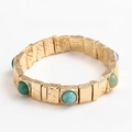 Bracciale elastico vintage in oro testurizzato con vivaci inserti in turchese e resina - Bracciale elastico con perline - Pietre verdi/blu / 6*6cm Cordino elastico