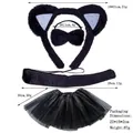 Black cat ear headband set with bow tie tail and tutu for Halloween costumes - Black Faux Fur Cat Ear Set With Black Tutu Skirt