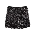 Detailed view of shimmering black sequins on a mini A-line skirt with reflective texture - XS / Black