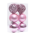 Set of 6 pink Christmas ornaments including glitter, matte, and glossy finished balls - Pink