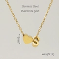 18K gold plated stainless steel heart necklace with letter S charm and heart pendant - Letter S