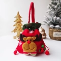 Christmas red velvet gift bag with cute 3D reindeer plush design, perfect for holiday candy. - Green-Rimmed Reindeer