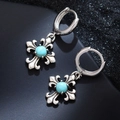 Orecchini a croce gotici punk color argento con perle turchesi blu chiaro lucido - EH0295-Croce Perline Blu Retrò