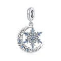 Pendentif en argent S925 en forme de lune et flocon avec zircons bleus scintillants - Pendentif Flocon de Neige Lune Creuse avec Pierres 0608