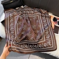 Close-up of silk-feel square scarf with floral patterns on soft plush background - 70*70cm / Dark Brown Floral Polka Dot