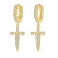 Iced out gold dagger drop earrings with sparkling white cubic zirconia micro pave setting - Gold Dagger