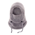 Dark grey winter balaclava hat with thick fleece and adjustable drawstring closure - One Size / Light Gray