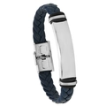 Minimalistische herenarmband van donkerblauw gevlochten leer met zilveren sluiting - Marineblauw