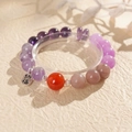 Detail of beaded gemstone bracelet with silver Na Fu charm on textured sand background - 23# Natural Stone Amethyst Lucky Treasure Bracelet (Exquisite Gift Box)