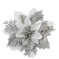 Artificial poinsettia flower in silver glitter finish for Christmas tree decoration - Silver on Silver