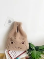 Graziosa borsa da polso in lana di agnello kaki con ricamo di maialino e cuore - Marrone
