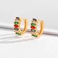 Gold plated hoop earrings with colorful baguette-cut cubic zirconia crystals - Color-Block Baguette Zirconia Huggies-EH014