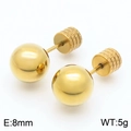 Golden 8mm stainless steel ball stud earrings with high polish finish and knurled texture - 8mm / Gold