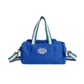 Borsa sportiva cilindrica blu per bambini con manici a righe e toppa con logo frontale - Blu