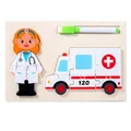 3D wooden puzzle featuring a doctor and ambulance theme with whiteboard pen - Ambulance 2-in-1
