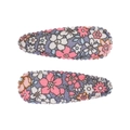Barrettes à cheveux BB en tissu violet à fleurs avec bords festonnés pour filles - Barrette Dentelle à Volants (Lot de 2) / Violet-Fleurs Rose Blanc