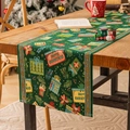 Camino de mesa navideño verde con motivos de regalo y bordado Merry Christmas - 35*180cm / Caja de Regalo Verde