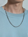 Mens 316L stainless steel box chain necklace with cylindrical threaded beads on model - Steel Color 4mmX50cm