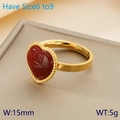 Anello minimalista in acciaio inossidabile placcato oro 18K con agata a cuore rosso - US 6 / Stile Intarsiato con Cuore Rosso (Oro KR108063-GC)