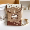 Detailed knit texture of a brown cartoon cat crossbody phone bag with strap - Rabbit Khaki