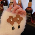 Elegant clover flower earrings with brown flocking and black drop pendants for women - Brown Velvet Flower Drop