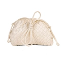 Woven leather clutch bag mini cloud shoulder bag cream white fashion designer style - White