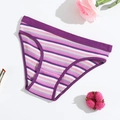 Women's cotton striped rib panties in purple and white with floral decor on background - S (30) / Purple