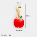 Detail of red apple alloy pendant with gold lobster clasp and 26mm x 11.5mm size specs - Red Apple (31437)