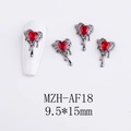 Gothic red heart rhinestone nail charm with melting silver alloy base for DIY nail art - Melting Red Heart (AF18)