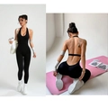 Tuta da yoga senza schienale nera aderente senza cuciture per fitness e allenamento - M / Tuta Lunga Regolare / Nero