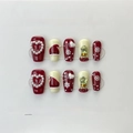 Kerst plaknagels in rood en crème met sneeuwvlokken en parel decoraties set - Extra Klein (XS) / 571-Kerstsfeer