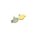 Fish-shaped stainless steel pendant with green and white enamel stripes in golden finish - 11*17mm Chubby Fish - Green Stripes