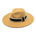 Detail of wool fedora hat with black ribbon and miniature pearl bead embellishments - M (56-58cm) / Camel