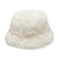 Close-up of soft fluffy white faux fur texture on a warm winter bucket hat for women - M (56-58cm) / Beige