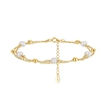 Bracelet double couche en argent S925 avec perles dorées et perles d'eau douce blanches - Bracelet Double Rang avec Perles et Billes Métalliques Or 14K (GPB32-14K)