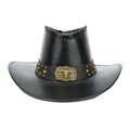 Klassischer schwarzer Leder-Cowboyhut mit Nietenband und goldenem Stierschädel-Dekor - Stil 2 / Schwarz